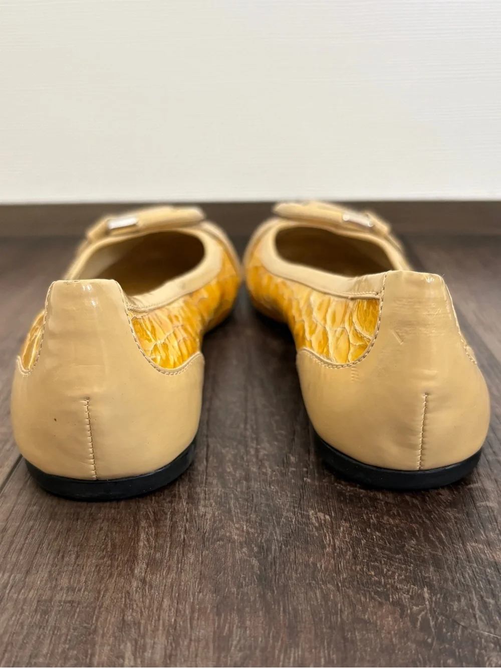 Antonio Melani Yellow Crocodile Leather Buckle Flats